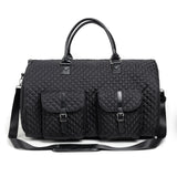 Black convertible garment duffle bag for travel – carry-on size with shoe compartment and suit section