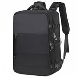 Black waterproof backpack with USB charging port and padded laptop compartment for travel or college