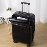 Black women’s hand luggage with password protection, spinner wheels and sleek design