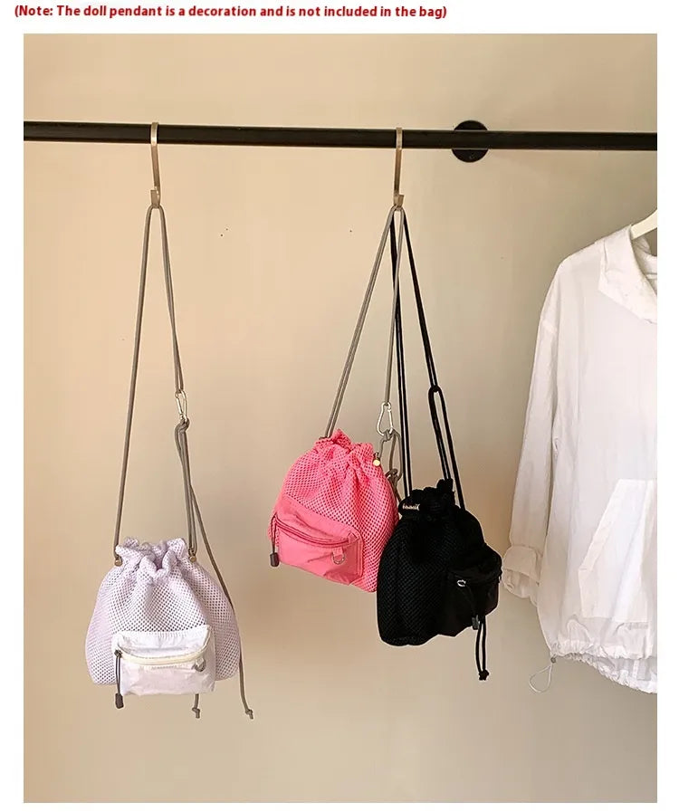 Hanging lightweight mesh shoulder bag for holidays and casual outfits