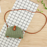 Kaki semicircular straw shoulder bag for summer travel and beach style