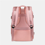 Pink women’s large capacity travel backpack with laptop sleeve and wet/dry compartments