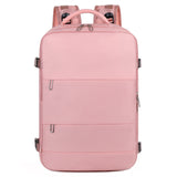 Pink women’s large capacity travel backpack with laptop sleeve and wet/dry compartments