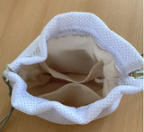White lightweight mesh shoulder bag for holidays and casual outfits