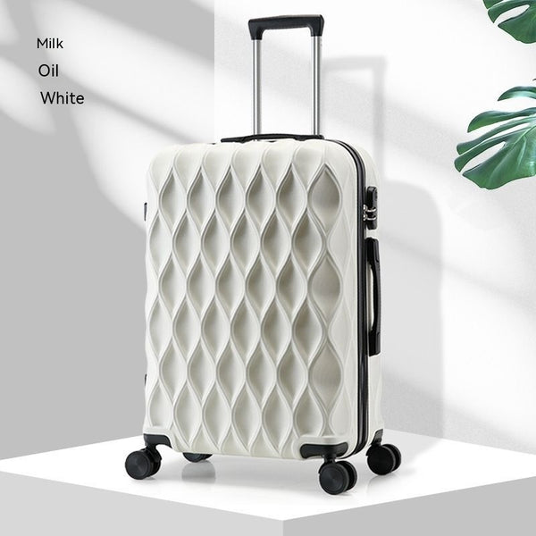 White small hard shell cabin suitcase with password lock and spinner wheels