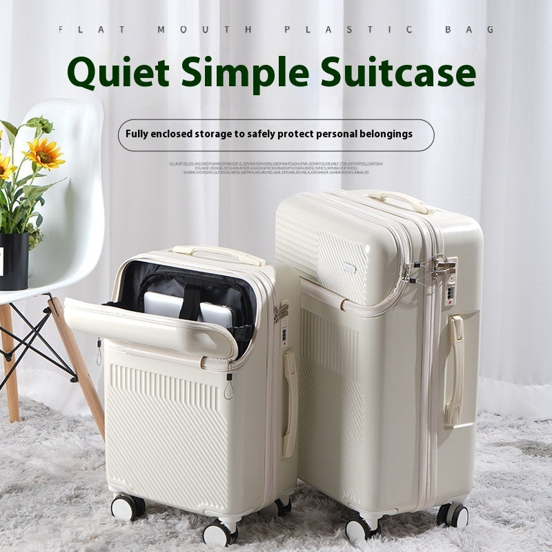 White travel carry-on suitcase with secure lock and organised interior compartments