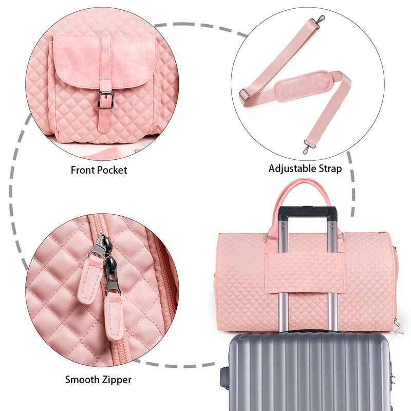 convertible carry-on garment duffle with zipped compartments and trolley sleeve