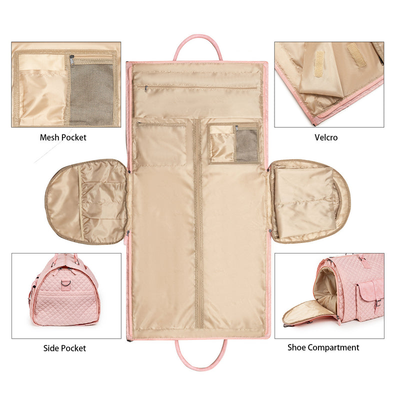 convertible carry-on garment duffle with zipped compartments and trolley sleeve