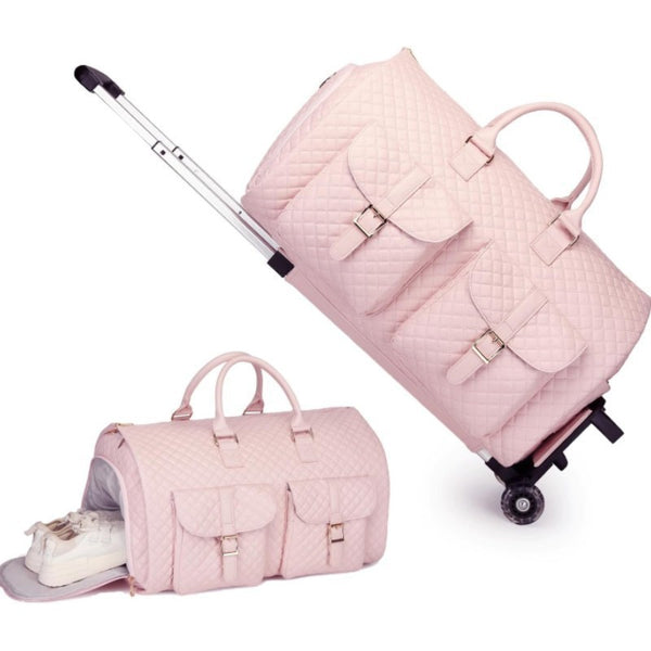 convertible carry-on garment duffle with zipped compartments and trolley sleeve