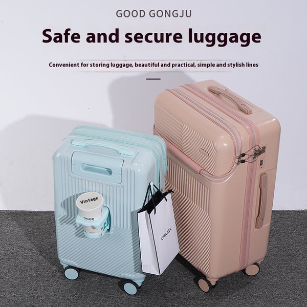 White travel carry-on suitcase with secure lock and organised interior compartments
